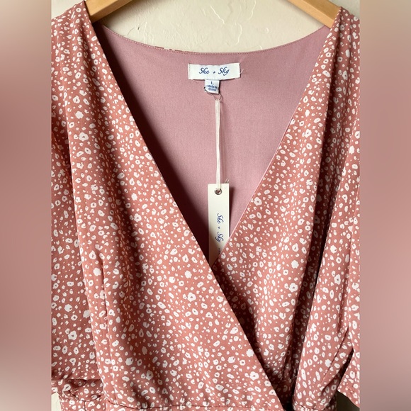 🆕 She + Sky Leopard Print Mauve Midi Tie Wrap Dress | L - Picture 9 of 9